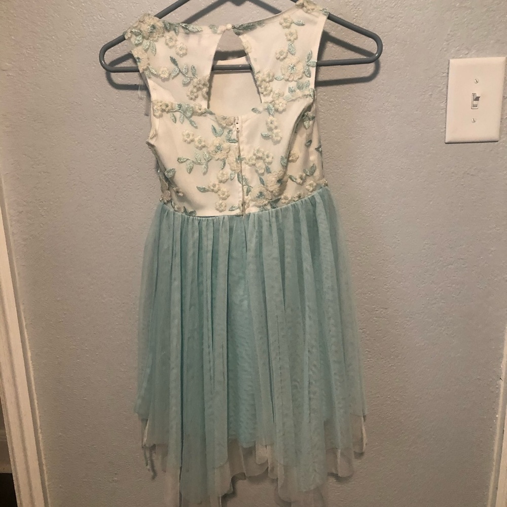 Girls Light Blue/White Floral Sequin Dress - Picture 3 of 4